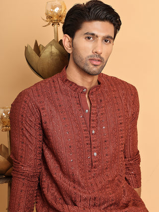 Embroidered Straight Kurta Set For Men