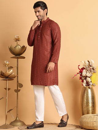 Embroidered Straight Kurta Set For Men