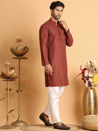 Embroidered Straight Kurta Set For Men