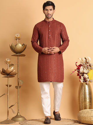 Embroidered Straight Kurta Set For Men