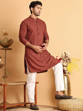 Embroidered Straight Kurta Set For Men