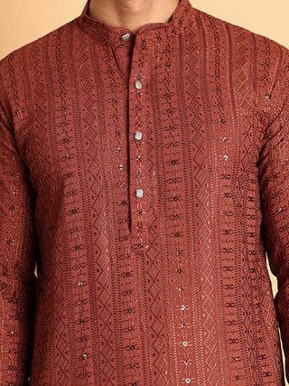 Embroidered Straight Kurta Set For Men