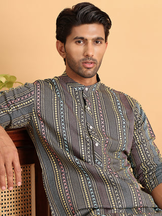 Embroidered Silk Blend Kurta Set For Men