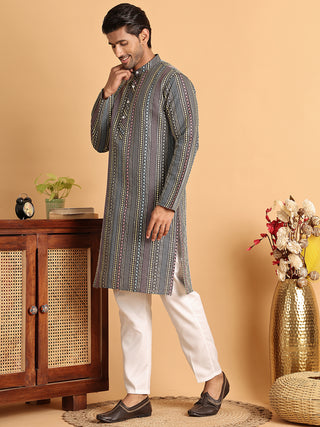 Embroidered Silk Blend Kurta Set For Men