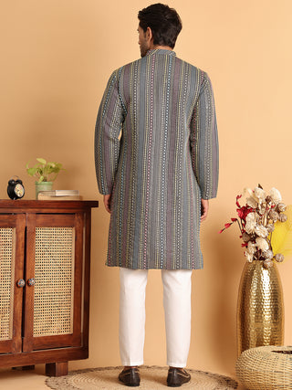 Embroidered Silk Blend Kurta Set For Men