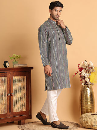 Embroidered Silk Blend Kurta Set For Men