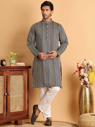 Embroidered Silk Blend Kurta Set For Men