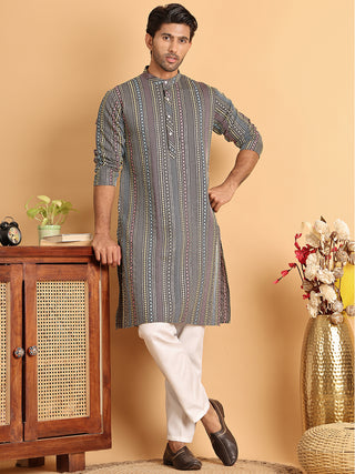 Embroidered Silk Blend Kurta Set For Men