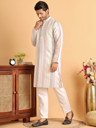 Embroidered Silk Blend Kurta Set For Men