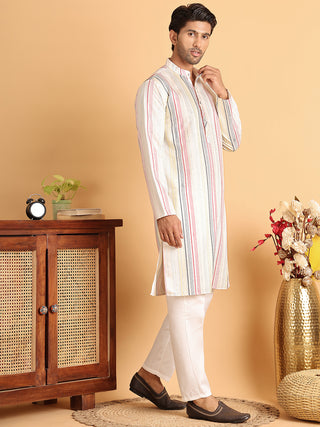 Embroidered Silk Blend Kurta Set For Men