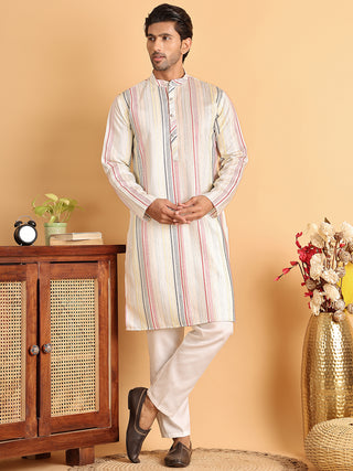 Embroidered Silk Blend Kurta Set For Men