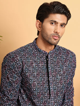 Embroidered Viscose Kurta Set For Men