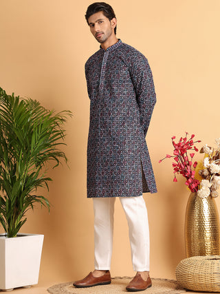 Embroidered Viscose Kurta Set For Men