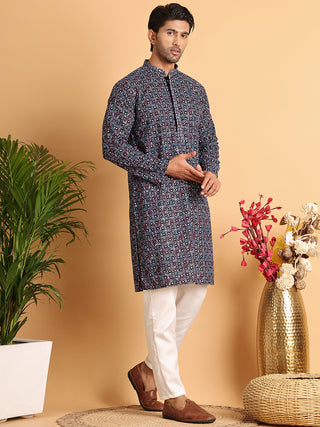 Embroidered Viscose Kurta Set For Men