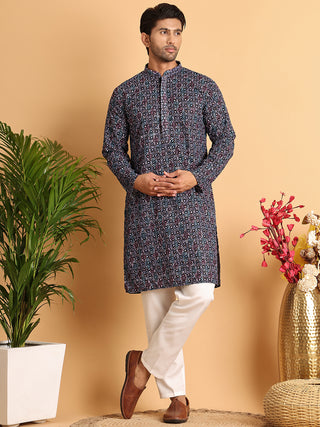 Embroidered Viscose Kurta Set For Men