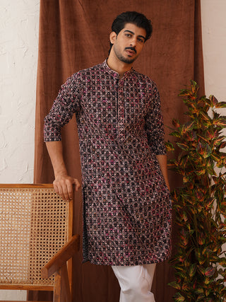 Embroidered Viscose Kurta Set For Men