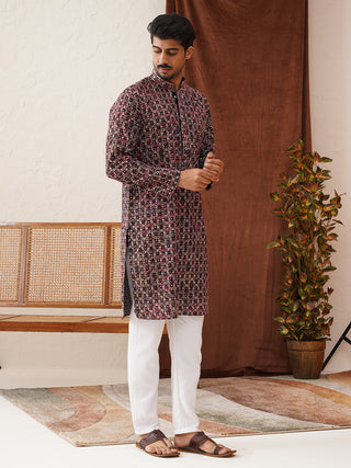 Embroidered Viscose Kurta Set For Men