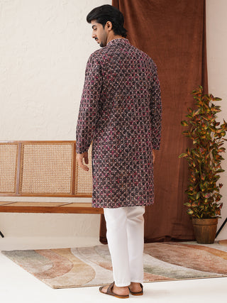 Embroidered Viscose Kurta Set For Men