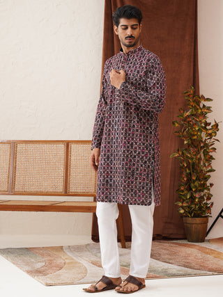 Embroidered Viscose Kurta Set For Men