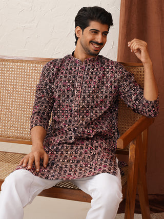 Embroidered Viscose Kurta Set For Men