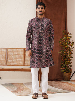 Embroidered Viscose Kurta Set For Men
