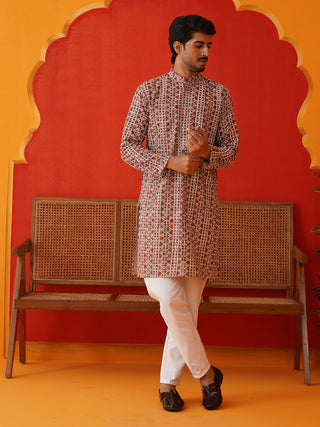 Embroidered & Printed Kurta Set For Men