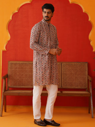 Embroidered & Printed Kurta Set For Men