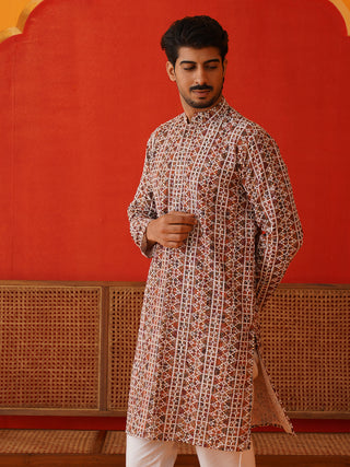 Embroidered & Printed Kurta Set For Men