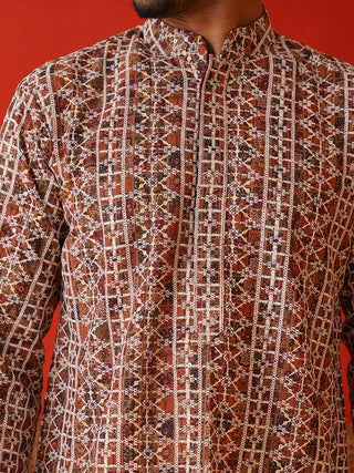 Embroidered & Printed Kurta Set For Men