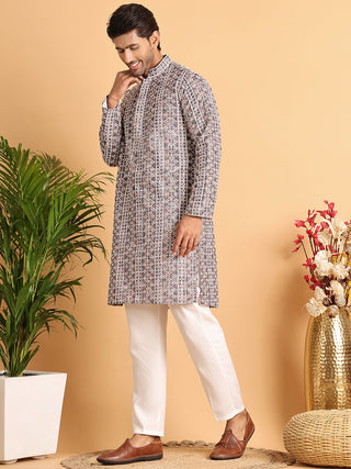 Embroidered & Printed Kurta Set For Men