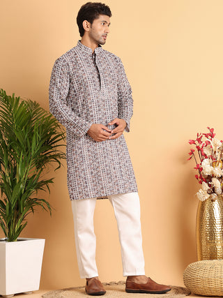 Embroidered & Printed Kurta Set For Men