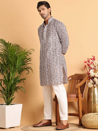 Embroidered & Printed Kurta Set For Men