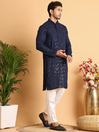 Embroidered Sequined Viscose Straight Kurta Pyjama