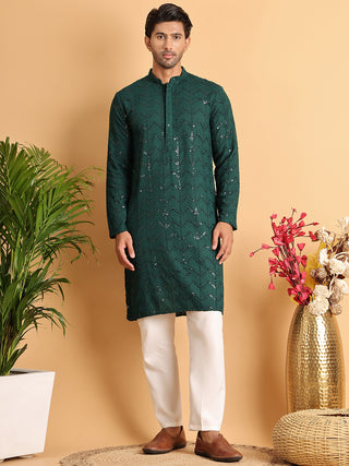 Embroidered Sequined Viscose Straight Kurta Pyjama