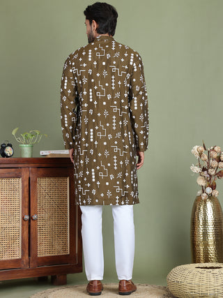 Embroidered Silk Blend Straight Kurta Pyjama