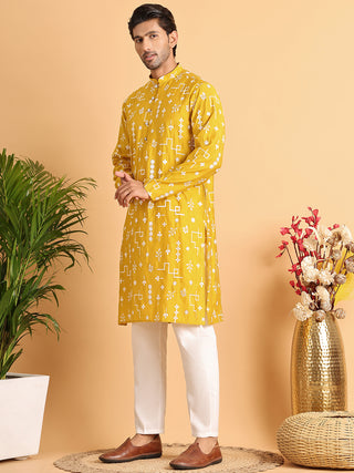 Embroidered Silk Blend Straight Kurta Pyjama