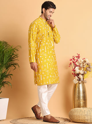 Embroidered Silk Blend Straight Kurta Pyjama