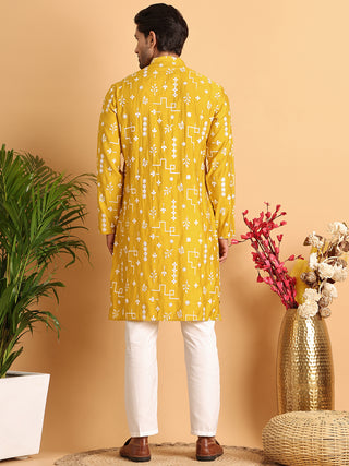 Embroidered Silk Blend Straight Kurta Pyjama