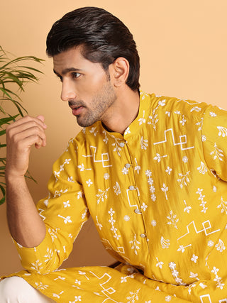 Embroidered Silk Blend Straight Kurta Pyjama