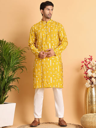 Embroidered Silk Blend Straight Kurta Pyjama