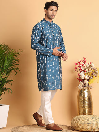 Embroidered Silk Blend Straight Kurta Pyjama