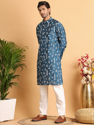 Embroidered Silk Blend Straight Kurta Pyjama