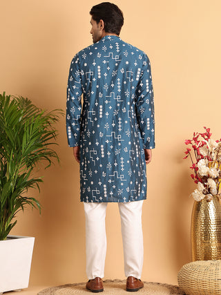 Embroidered Silk Blend Straight Kurta Pyjama