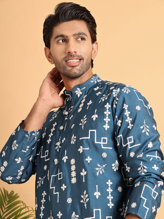 Embroidered Silk Blend Straight Kurta Pyjama