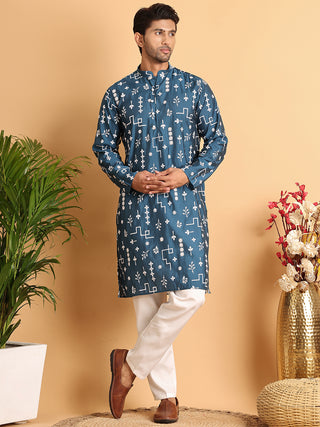 Embroidered Silk Blend Straight Kurta Pyjama