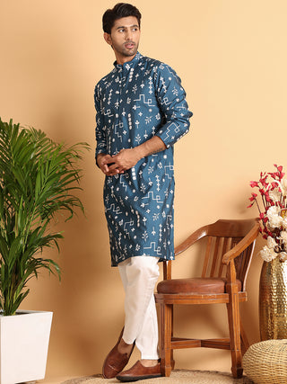 Embroidered Silk Blend Straight Kurta Pyjama