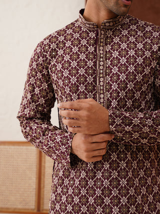 Embroidered Kurta Pyjama Set For Men