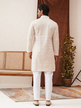 Sequins & Embroidered Kurta Pyjama Set For Men