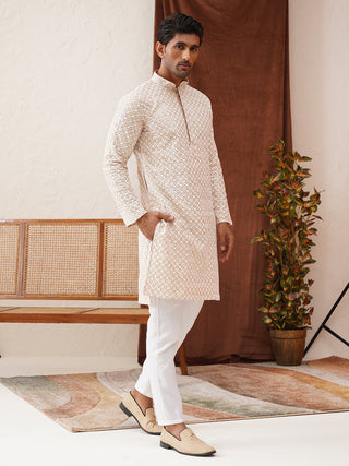 Sequins & Embroidered Kurta Pyjama Set For Men