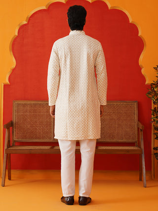 Sequins & Embroidered Kurta Pyjama Set For Men